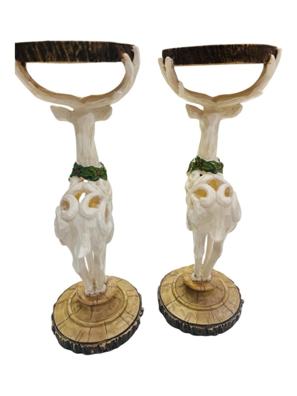 Vintage Christmas Deer Candle Holders Set of 2 | 12” Resin Reindeer Pillar - Picture 6 of 6